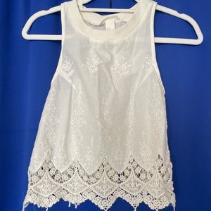 Lacy Sheer Tank Top with Open Back in Cream, XS